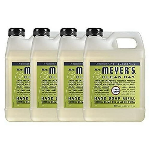 Hydrating Hand Soap Refill in Refreshing Lemon Verbena Scent for any Soap Dispenser for Bathroom & Kitchen Essential Oils for Hand Wash Cruelty Free, 33 Fl OZ Per Bottle, 4 Bottles