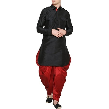 

Royal Kurta Men s Silk Blend Pathani Kurta Salwar Set (38 Black)
