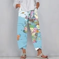thumbnail image 3 of World Map Printed Cropped Pants for Women Plus Size Casual Loose Wide Leg Trousers Comfy Trendy Harem Pants for Beach Resort, 3 of 5