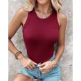 thumbnail image 6 of CHICME Tank Tops for Women Solid Color O-Neck Sleeveless Elastic Slim Fit Basic Vest Casual Womens Top(Without Pads) Wine Red-M, 6 of 8