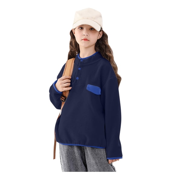 Girls' Fleece Jackets & Coats Girls' Outerwear Jackets & Coats Girls and Toddlers' Sherpa Fleece Jacket Pullover Hooded Sweatshirt Winter Button Hoodie Jacket Coat with Pocket Navy 15-16 Years