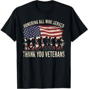 Honoring All Who Served Thank You Veterans Men's T-Shirt Retro Patriotic American Flag Military Soldier Silhouette Graphic Tee Vintage Style Gift for Veterans Day