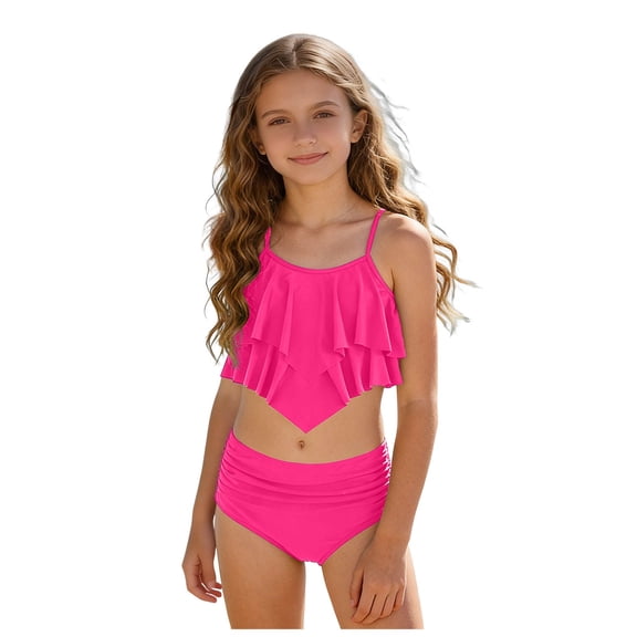 WUANDIXFA Girls Bikini Swimsuit Teen Girls Swimsuits Two Piece Bikini Sets Bathing Suit Girl' Swimwear 15-16 Years,Pink