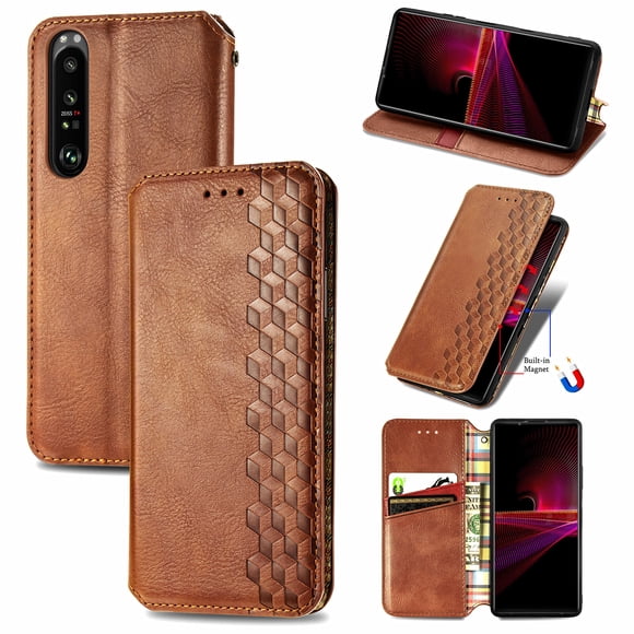 Case for Sony Xperia 1 III Flip Cover Wallet Flip Cover Magnetic Protective - Marron