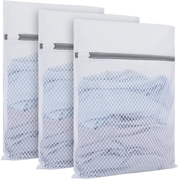3 Pack Laundry Bags Mesh Wash Bags, Mesh Storage Bags with Zipper,Delicates Laundry Bag for Washing Machines Reusable Mesh Wash Bags, 12 x 16 inch