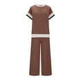 thumbnail image 4 of Women's Tops Women 2 Piece Outfits Sweatsuit Set Half Zip Lapel Collar Short Sleeve Sweatshirt Wide Leg Sweatpant Tracksuit Sets Ndbuld Brown S, 4 of 5