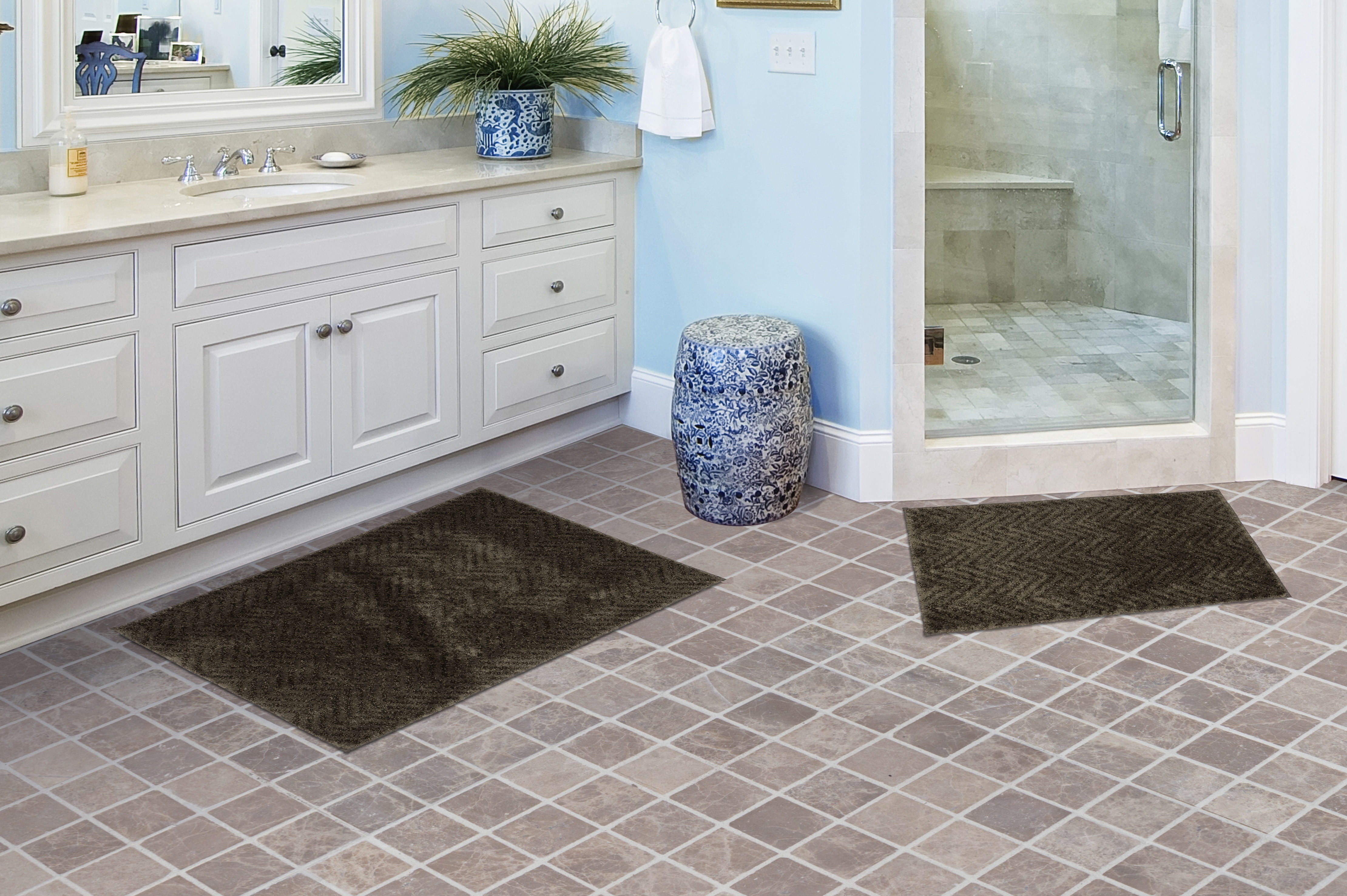 Garland Rug Palazzo Nylon Chocolate Bath Rug Set, 2 Piece Set (17"x24" Bath Rug, & 21"x34" Bath Rug)