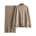 thumbnail image 3 of Women's Sweater Two Piece Knitted Collar Autumn And Winter Loose Women Lazy Fashion Suit plus Size Formal with Jacket plus Size Gown with Jacket Skirt Suit for Women Long Dress Formal Winter Dress, 3 of 5