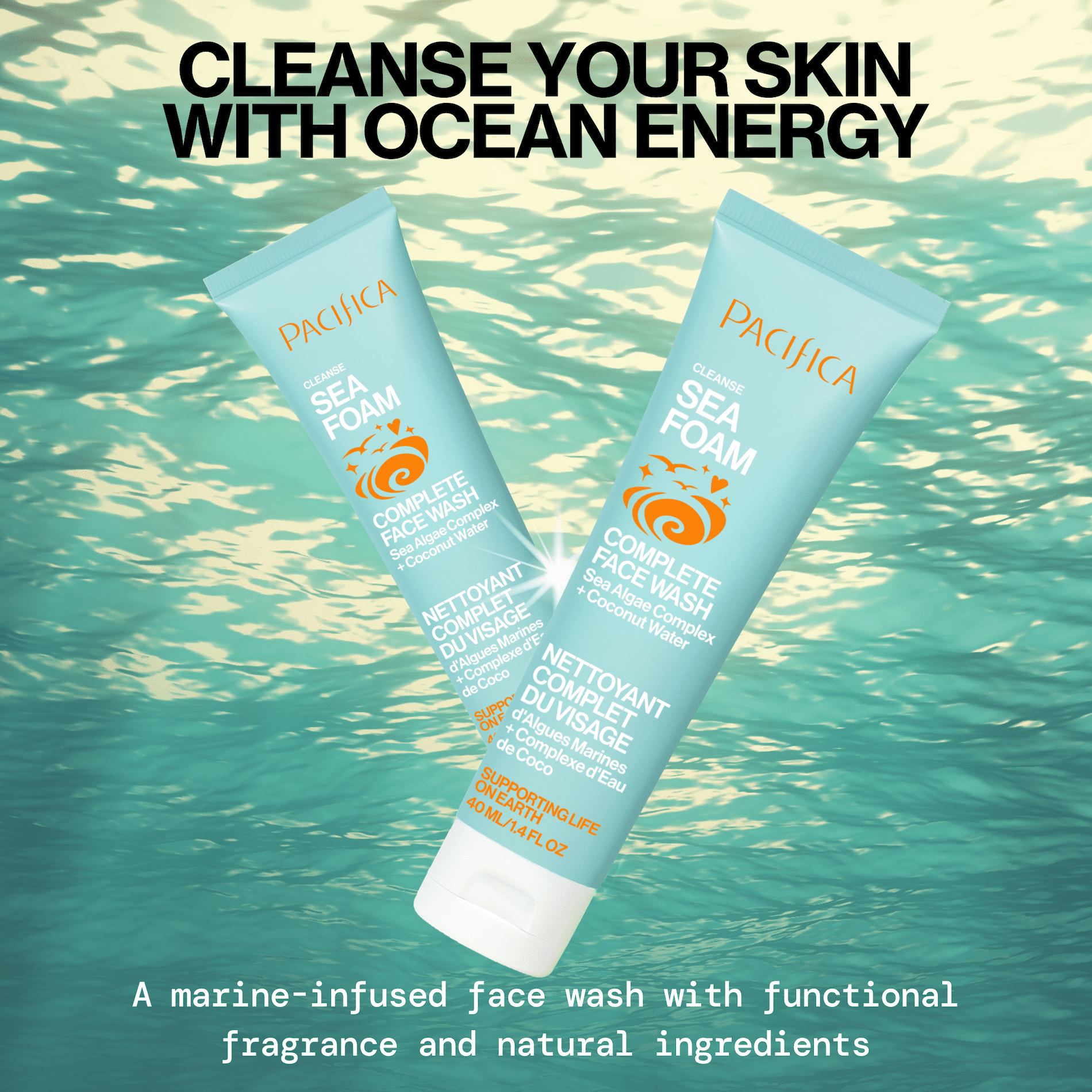 Pacifica Beauty Sea Foam Complete Face Wash Mini for Daily Gentle Cleansing with Coconut Water + Sea Algae, Combination & Oily Skin, Vegan & Cruelty Free, TSA Friendly, 1.4 fl oz.