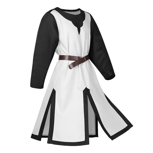 Cameland Men's Blouse Men's Color Matching Robe Medieval Retro Tunic Stage Performance Suit Slim Fitting Round Neck Pullover Shirt Blouse