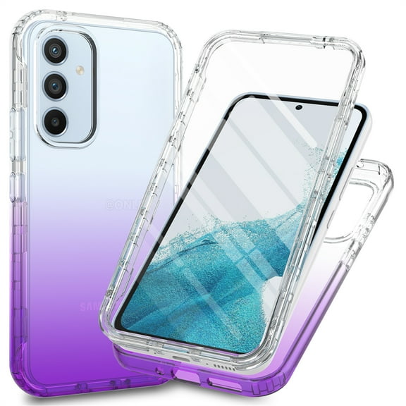 Decase for Samsung Galaxy A54 5G Two-layer Protection Case,Built-in Screen Protector,Slim Shockproof Anti-Scratch TPU Bumper Drop Proof Protective Clear Gradient Phone Case Cover,Purple