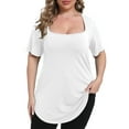 thumbnail image 3 of Gocolloa Womens Plus Size Tops Tunic Sexy Square Neck Short Sleeve Shirts Summer Loose Fit Dressy Casual Blouse White 1X, 3 of 5