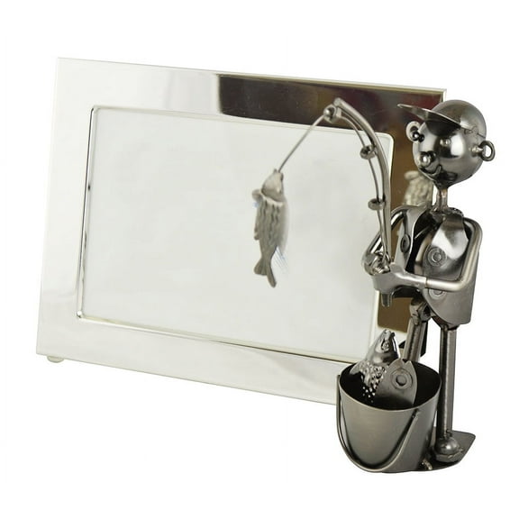 Ebros Fisherman Metal Sculpture 5"X7" Picture Frame Vertical Horizontal Display