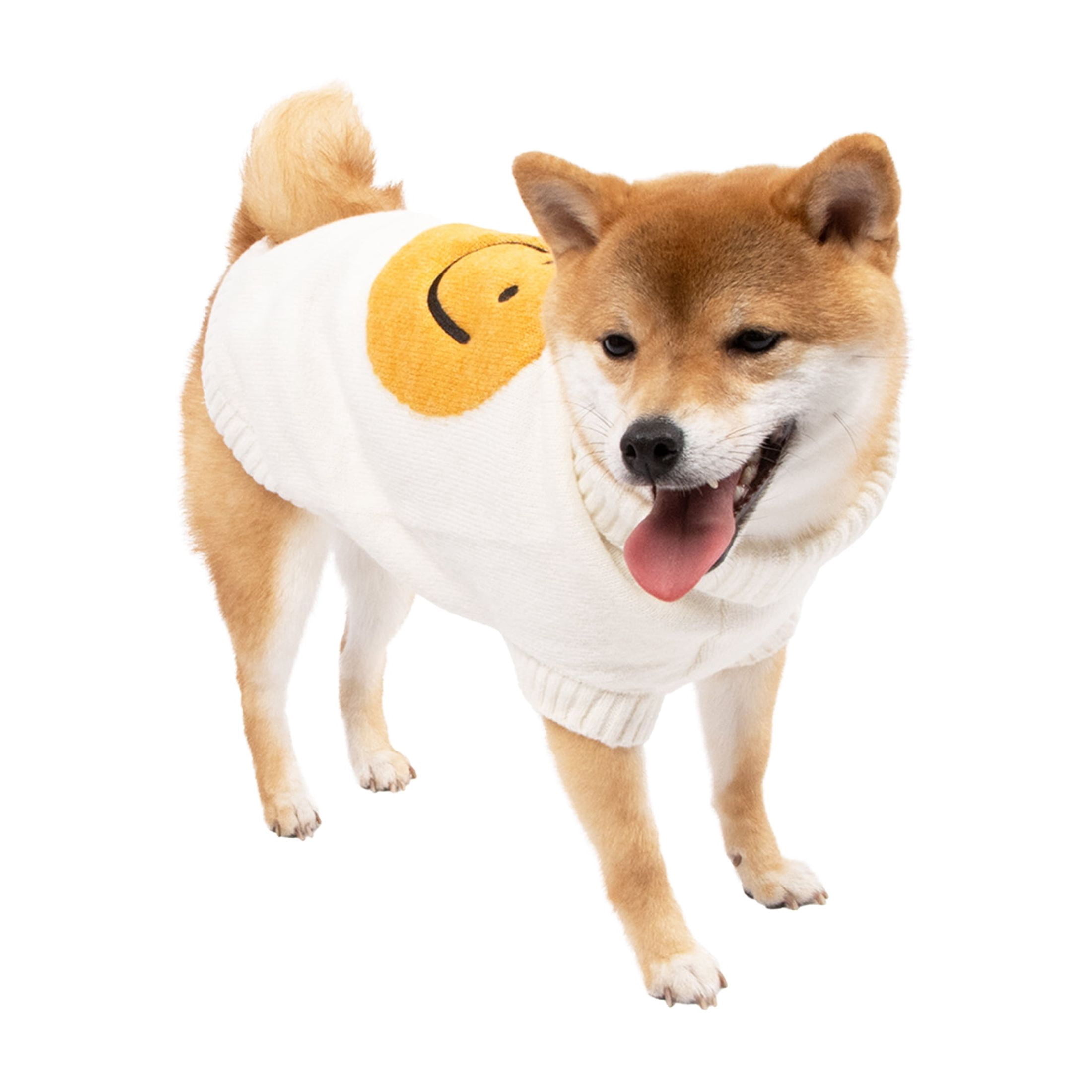 Oodles Tan Spiffy Smiley Face Turtle Neck Fall Dog Sweater, Small