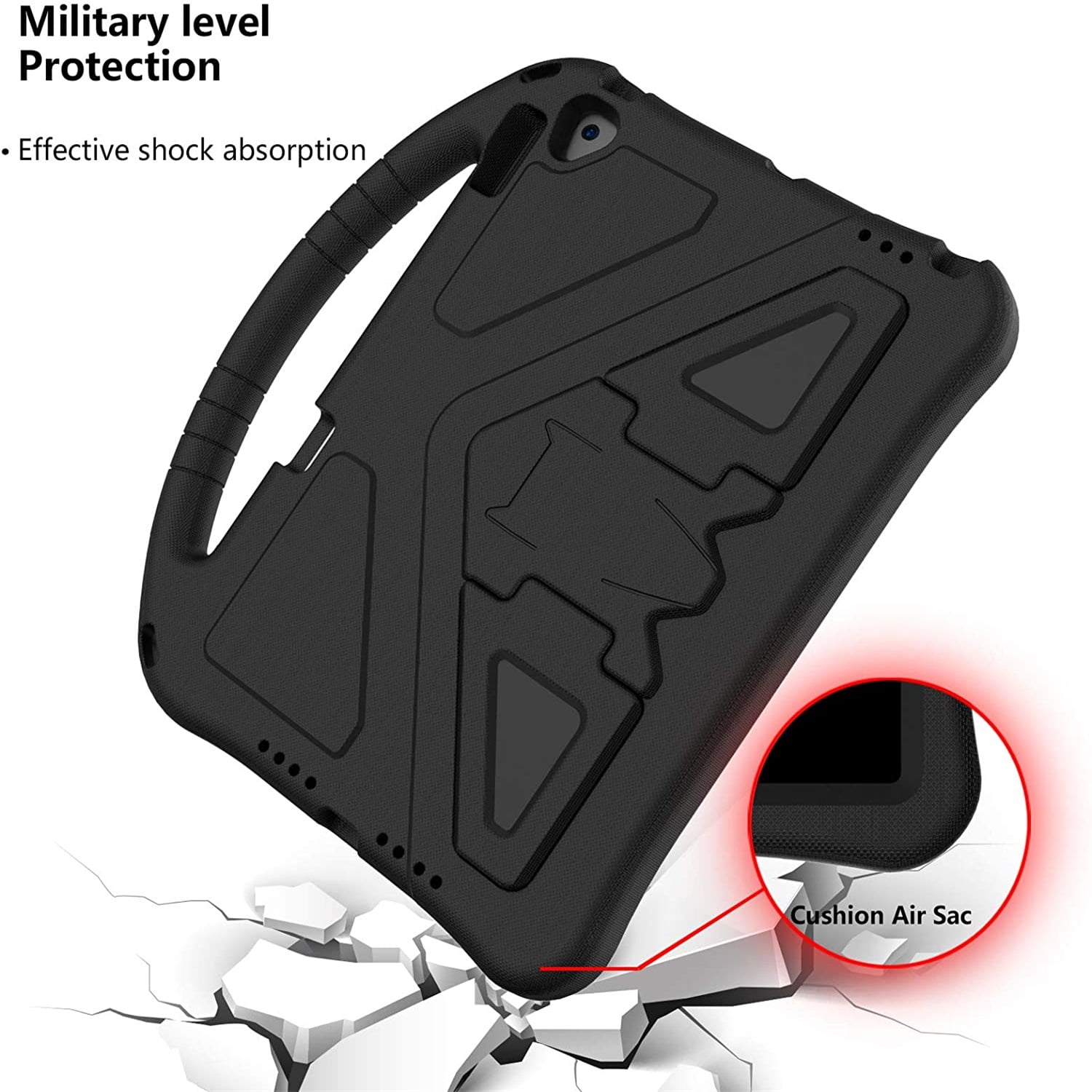 Cowithday Kids Case for iPad 9th/8th/7th Generation iPad 10.2 (2021/2020/2019) with Kickstand/Handle Stand/Pencil Holder [Screen Protector] Lightweight Soft EVA Foam Shockproof Cover Boy Girl,Black