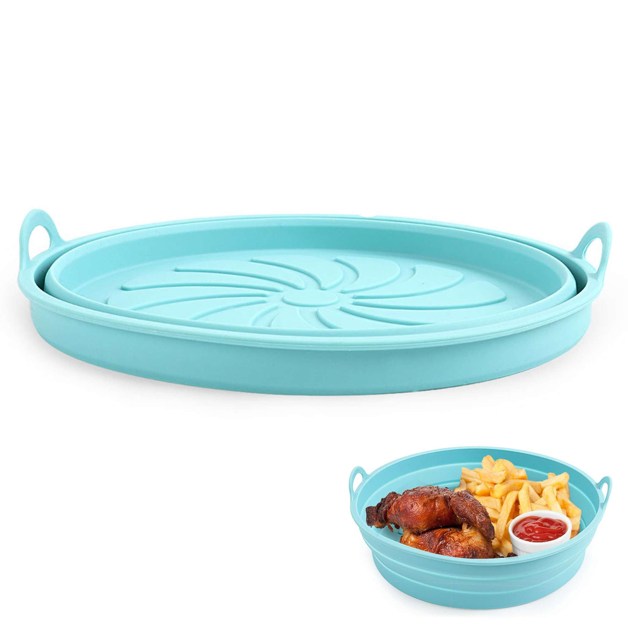 Gustave Air Fryer Silicone Liners Pot Foldable Reusable Airfryer Round Basket Baking Trays Easy to Clean Non-Stick Heat Resistant Air Fryer Oven Accessories for 5-8QT