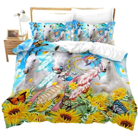 Horse & Dreamcatcher Duvet Insert Set – Queen Size, Tribal Western Print, Polyester Comforter For Boys & Teens