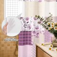 thumbnail image 3 of No Hook Shower Curtain, Boho Purple Flowers Shower Curtains for Bathroom with See Through Top Window, Spring Floral Botanical Patchwork Vintage Waterproof Washable Bath Curtain Stand Up Stall 36"x72", 3 of 9