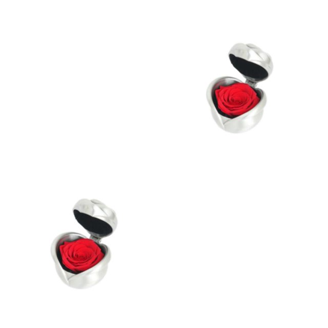 Yuarrent Decoración de flores falsas de simulación de flor de rosa artificial romántica Caja de plata roja 2Conjunto