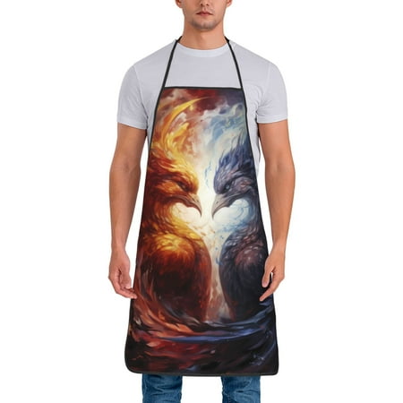 

Lukts Red And White Fire Bird Print Unisex Tie-Up Aprons Bibs for Chef Kitchen Grill Beverage Shop