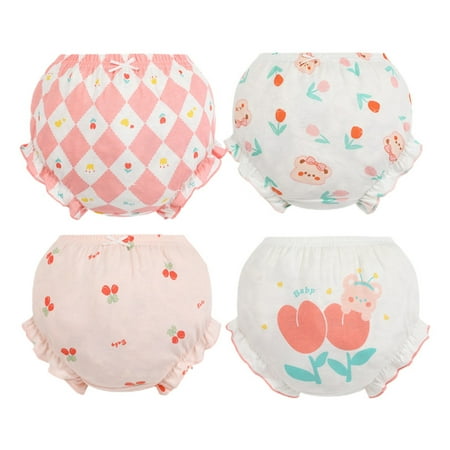 

Ropa Para Niña Girls Training Underwear Pink Cartoon Cute Bread Pants Bow Tie Double Layered Thin Cut Ruffle Edge Worn Outside Briefs 90