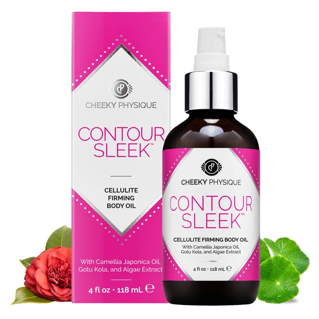 Aceite suavizante de celulitis Contour Sleek - Aceite corporal intensivo anticelulítico reafirmante y tensor de la piel con Gotu Kola - Aceite desintoxicante natural para masaje con ventosas o tratami