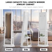 Lvifur 360° Swivel LED Jewelry Cabinet,Full Length Mirror Large Capacity Jewelry Armoire Organizer with 6 LED Lights, Lockable Floor Standing Mirror With Back Rear Storage, White
