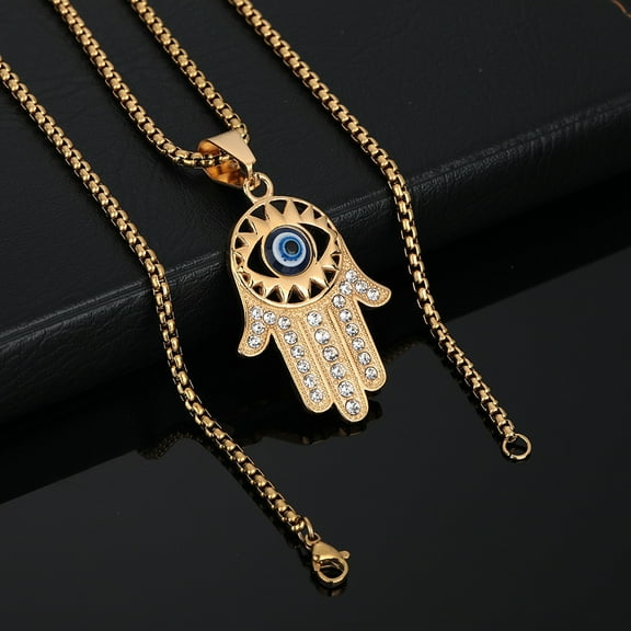 David Star Pendant Necklace, 14K Yellow Gold with Zirconia, Jewish Menorah & Fatima Hand Blessing Life Tree Jewelry