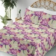 thumbnail image 3 of Ambesonne Iris Flowers Fitted & Flat Sheet with Shams 4 Pcs Set, Detailed Petal Pattern, Calking, Pale Khaki and Purple, 3 of 5