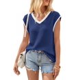 thumbnail image 1 of Chaleco tipo suéter Imily Bela Summer 2025 con cuello en V para mujer, azul marino, 1 of 7