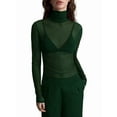 thumbnail image 2 of Top de Larga Ajustado de de Color Liso con Cuello Alto para Mujer, Camisa Transparente. Verde Oscuro L, 2 of 7