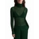 thumbnail image 2 of Top de Larga Ajustado de de Color Liso con Cuello Alto para Mujer, Camisa Transparente. Verde Oscuro M, 2 of 7