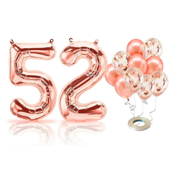 PARIS PRODUCTS - 52nd Birthday Rose Gold Balloons & Number 52 Mylar Balloon, 52nd Birthday Party Decor, 52nd Birthday Decorations for Women, 52nd Birthday Decorations Women 52