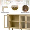 thumbnail image 7 of Buffet Cabinet with 4 Glass Doors, Modern Sideboard Kitchen Cabinet with Adjustable Shelves and Curved Tabletop, 60" Coffee Bar Cabinet Table for Kitchen, Natural, 7 of 7