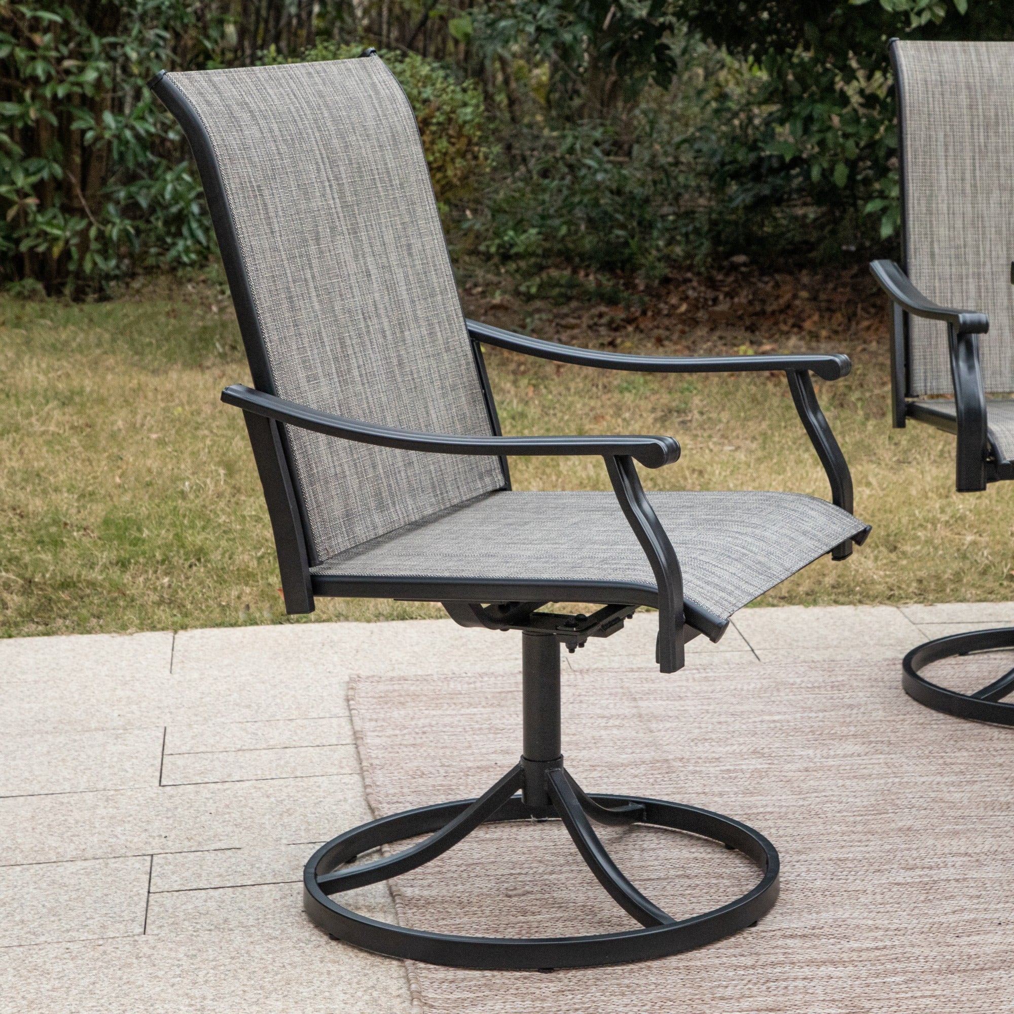 SUMMIT LIVING 7-Piece Outdoor Patio Textilene Dining Set with 2 Swivel Chairs, 4 Fixed Chairs & 60" Rectangle Steel Table with Umbrella Hole for 6 Person, Black & Grayish-brown