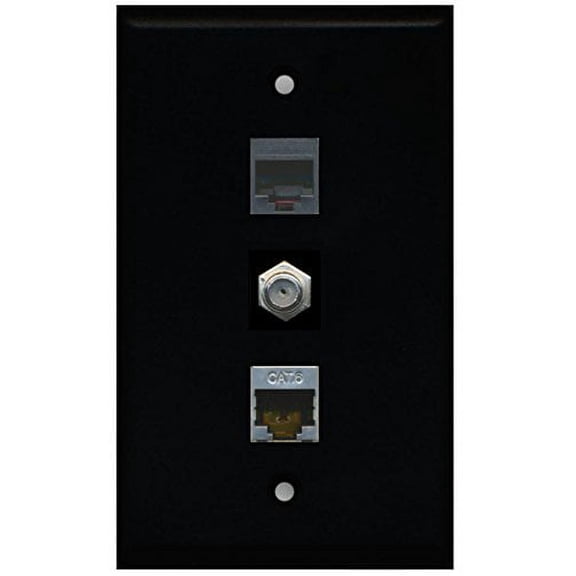 RiteAV - 1 Port Coax Cable TV- F-Type Phone RJ11 RJ12 and Shielded Cat6 Ethernet Wall Plate - Black
