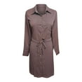 thumbnail image 4 of Sentmoon Button Womens Dresses Lapel Fall Dresses for Women 2024 Fitted Waist Knotted Solid Color Short Dresses,Loose Flowy Stylish A-line Dresses Coffee M Up to 50% off, 4 of 5