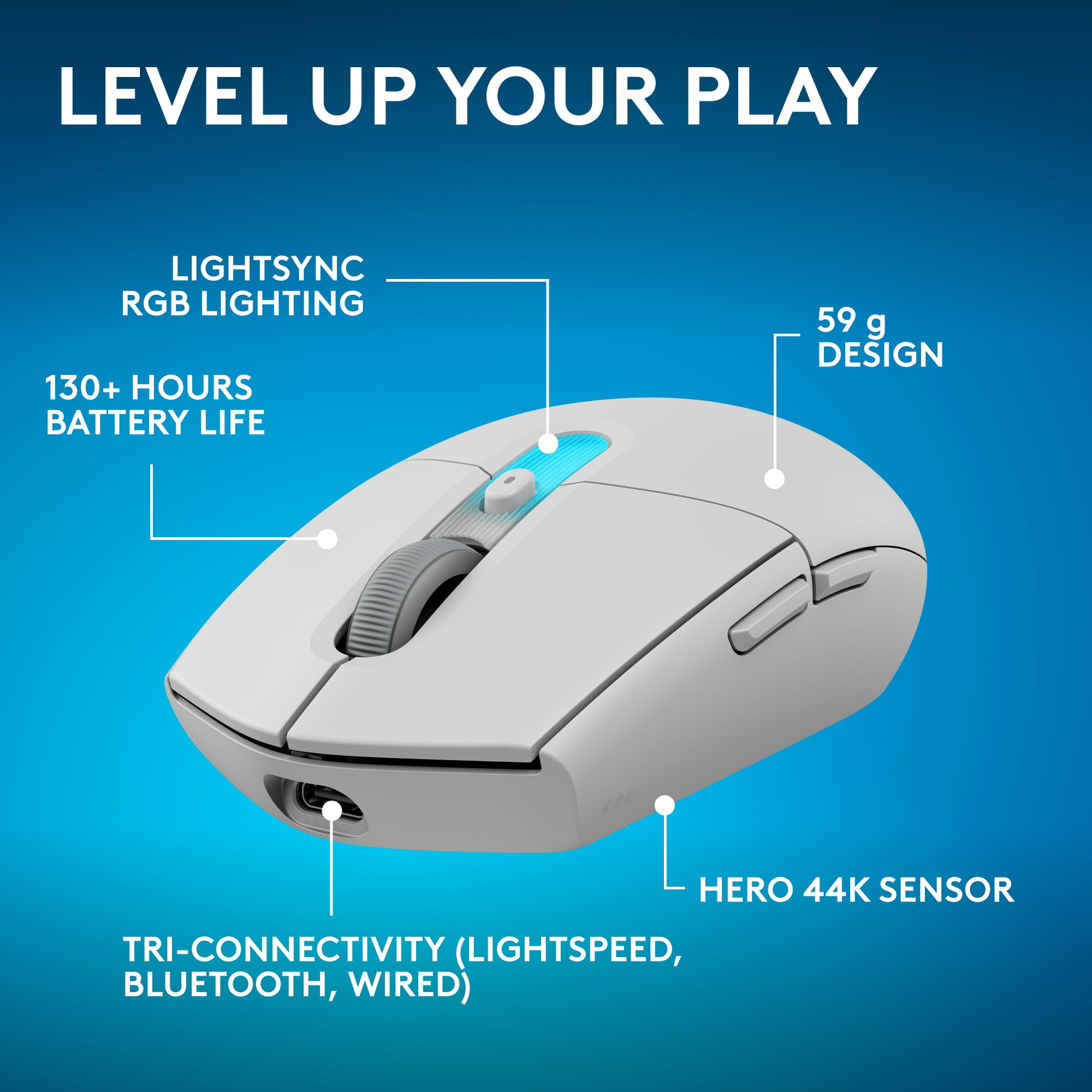 Logitech G305 X Superlight Wireless Gaming Mouse, Lightweight 59 g Rechargeable Mouse, HERO 44K Sensor, Bluetooth, White