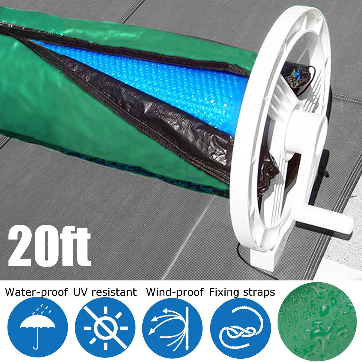 20Ft Solar Blanket Winter Cover Swimming Pool Solar Rollers Reel Covers Garden