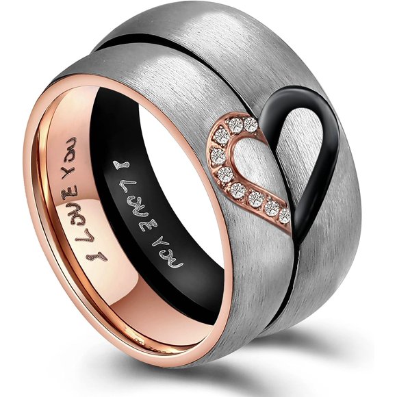 ORUYROP AnaZoz His & Hers Real Love Heart Promise Ring Stainless Steel Couples Wedding Engagement Bands Top Ring, 6mm
