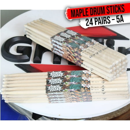 24 Pairs of Maple Wood Drum Sticks by Griffin - 5A Drummers Percussion Uncoated