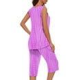 thumbnail image 5 of Njoeus Plus Size Pajamas, Girls' Sleepwear Fashion Women Round Neck Striped Sleeveless Tank Tops Capris Elastic Waist Pajama Sets Sleepwear for Women Pajama Set Clearance Purple XL, 5 of 5