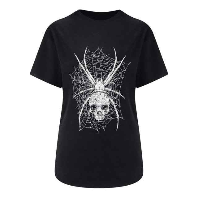 Mujeres Fahion Cuello redondo Mangas caídas Hombro Camiseta Estampado de calavera Blusa Túnica Tops Fridja zx1997