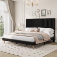 thumbnail image 2 of GloryStar Vertical Channel Tufted Velvet Bed Frame, Adjustable Headboard Platform Bed with Wooden Slats, No Box Spring Required, 2 of 7