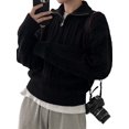 thumbnail image 2 of Women'S Sweaters Fall Winter Quarter Zip Long Sleeves Casual Ribbed Cable Knit Pullover Black One size, 2 of 9