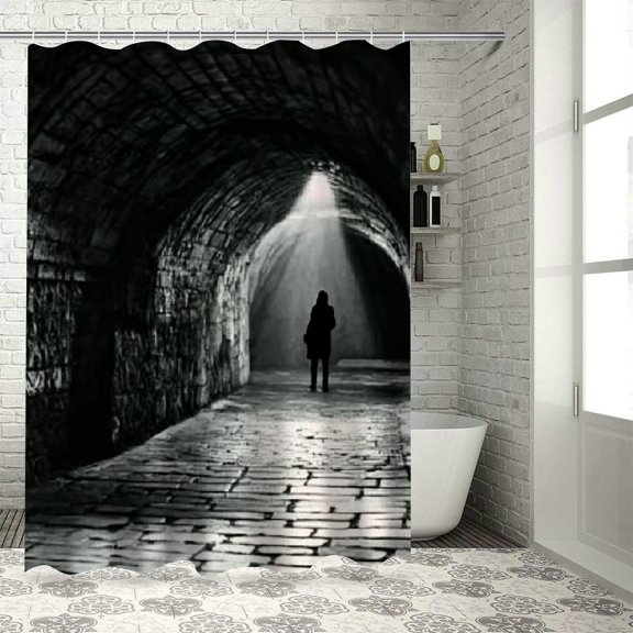 SHERONV Tunnel Light Person Shower Curtain Set 100% Polyester Fiber Washable Shower Curtain with Hooks 36"x72