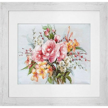 UPC: 4840746044618 | Counted Cross-Stitch Kit Flower Bouquet BA2364L Needlework Easy Small Pink Orange Green Canvas Cotton By Luca-S