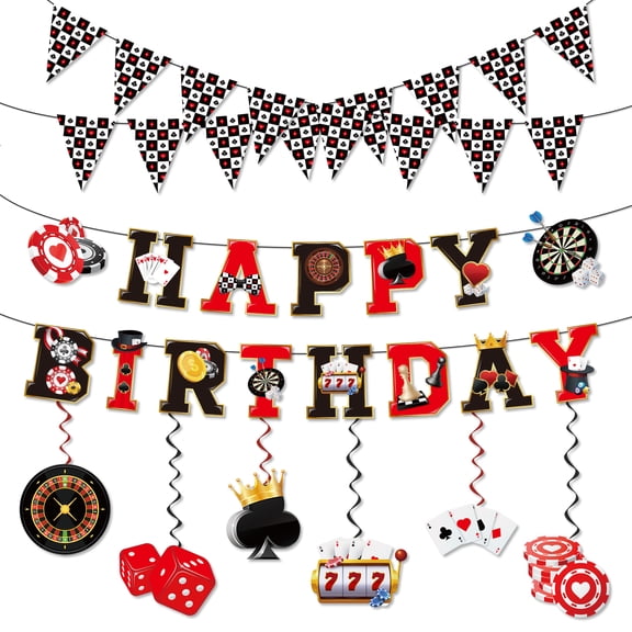 Sinekong Casino Theme Party Decorations, Casino Birthday Banner Hanging Swirl Poker Party Decorations for Casino Poker Party Supplies