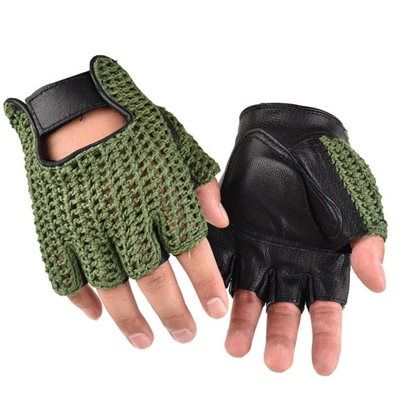 2pack Durability Men's Mittens Half Finger Wools Leather Gloves Outdoor Sports for Gym, Motorcycle Cycling, and Outdoors