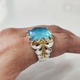 thumbnail image 4 of Blue Topaz Mans Ring, Checker Blue Topaz Gemstone Ring, November Birthstone, Two Tone Silver Jewelry, 925 Silver Ring, Designer Ring, Arabic Ring, Ottoman Turkish Ring, Christmas, Heavy Signet Ring, 4 of 8